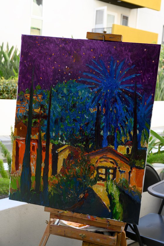 Sleeping Town with a Blue Palm Tree