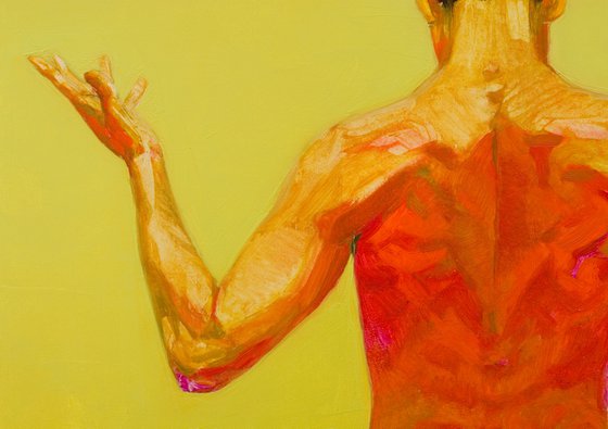 modern pop art nude portrait of a man in green yellow and red