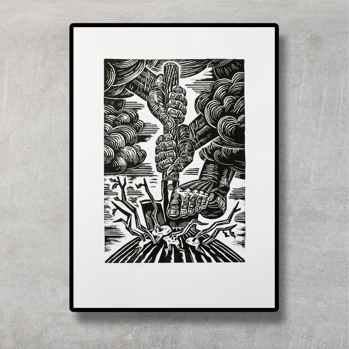 Graphic Portrait Print By Oleksandr Korol, 24 X 33", Shovel, Original Artwork