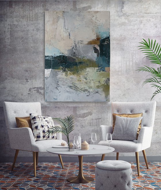"Fall"  Abstract blue gray green art