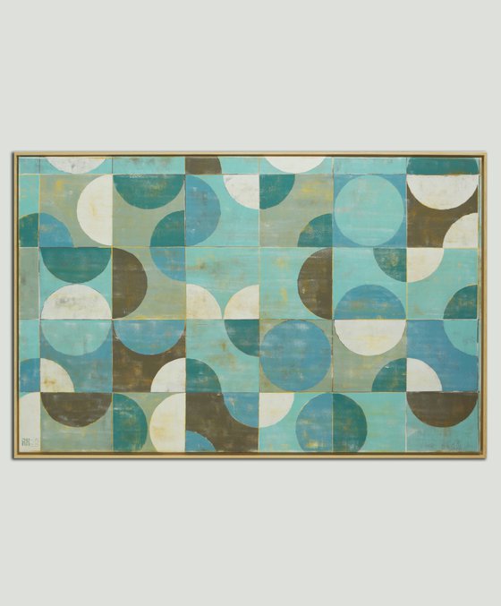 Traffic Square Blue - Incl Frame - Vintage Style Painting - 145x95 cm - 34S