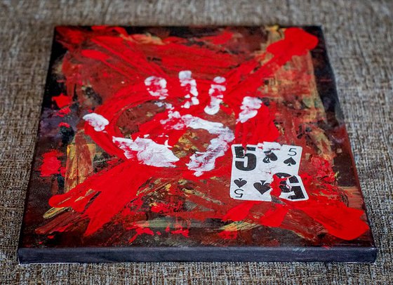 Take Five. ORIGINAL ABSTRACT PAINTING WITH PLAYING CARD