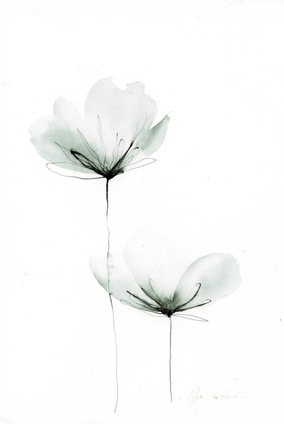 Minimalistic Flowers sage green  watercolor. #3