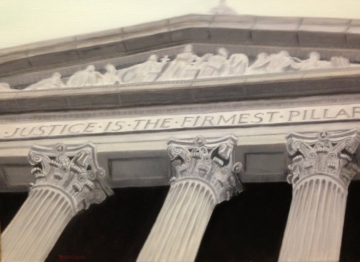 Photorealistic Cityscapes Oil Painting By Leslie Dannenberg, 24 X 18", Justice Is The Firmest Pillar, Original Artwork