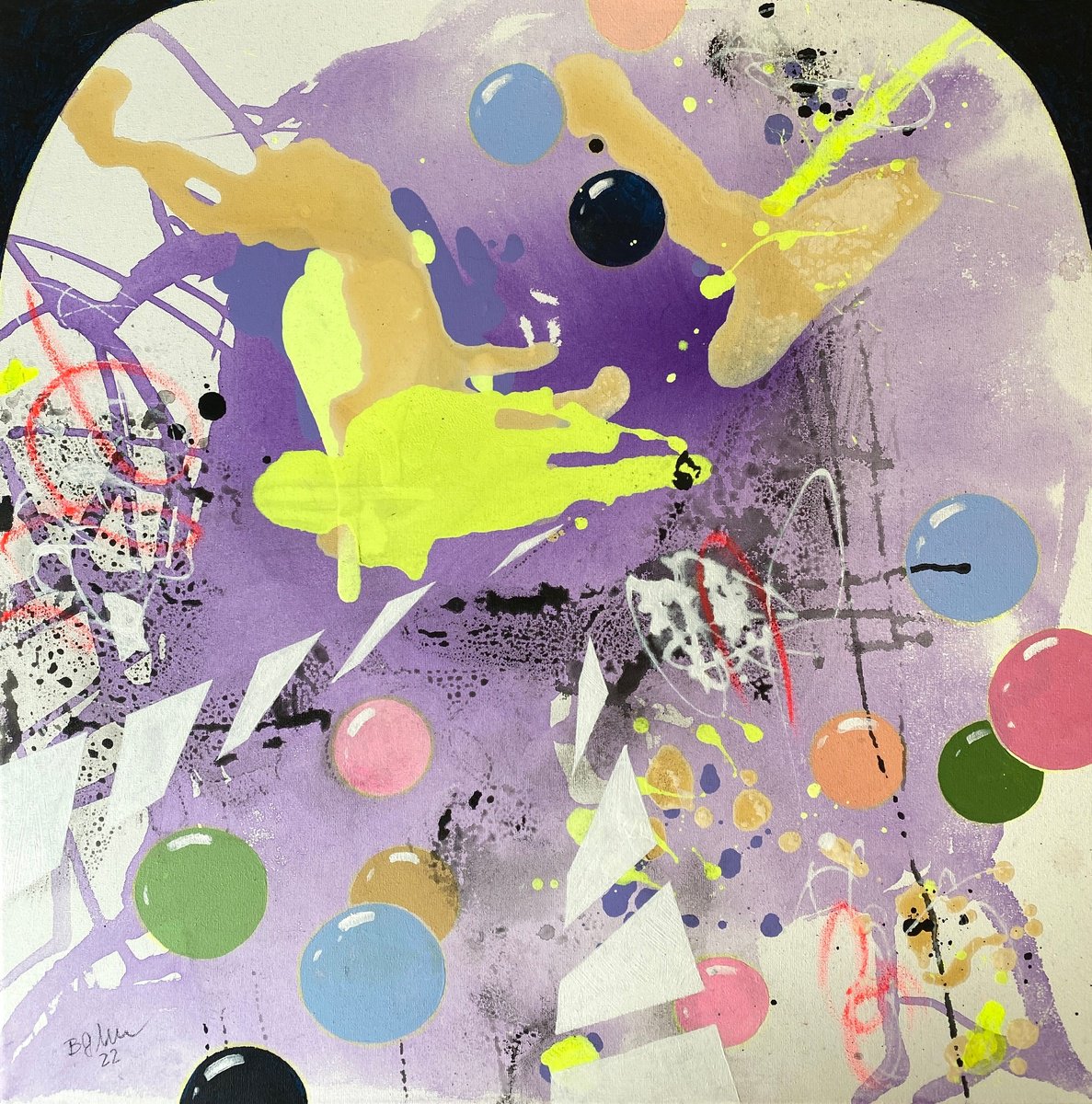 Organic Abstract Acrylic Painting By Bea Schubert, 24 X 24, The Show Must Go On No.8, Original Artwork