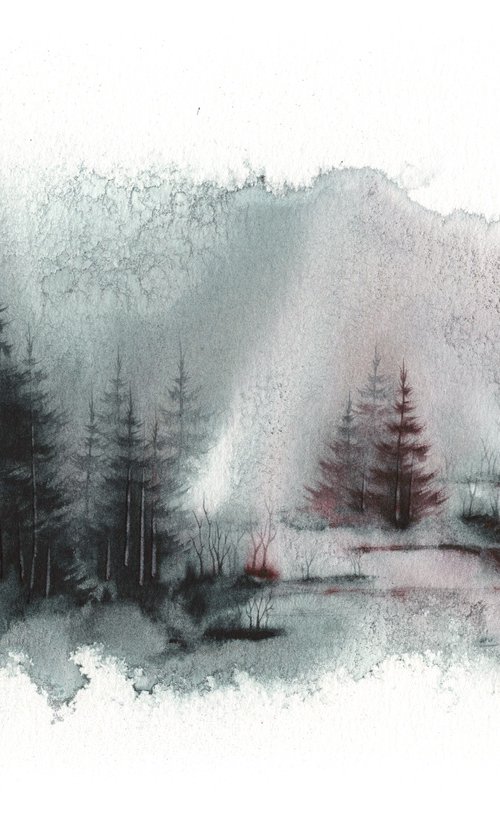 Places XXXIV - Watercolor Pine Forest by ieva Janu