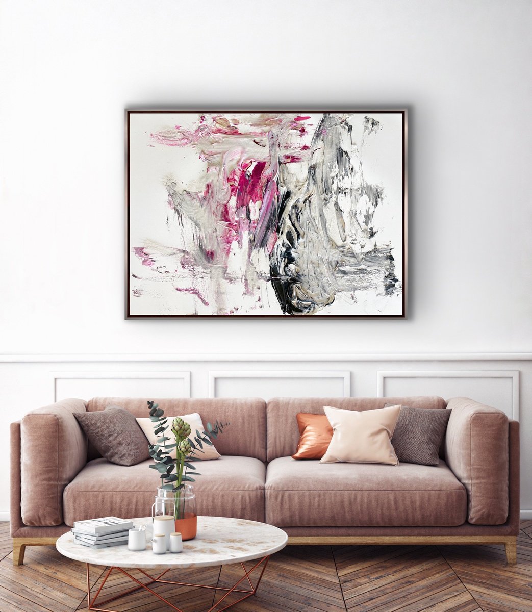 Abstract Acrylic Painting By Daniela Pasqualini, 48 X 36, Hidden Light Ii- Viva Magenta, Original Artwork