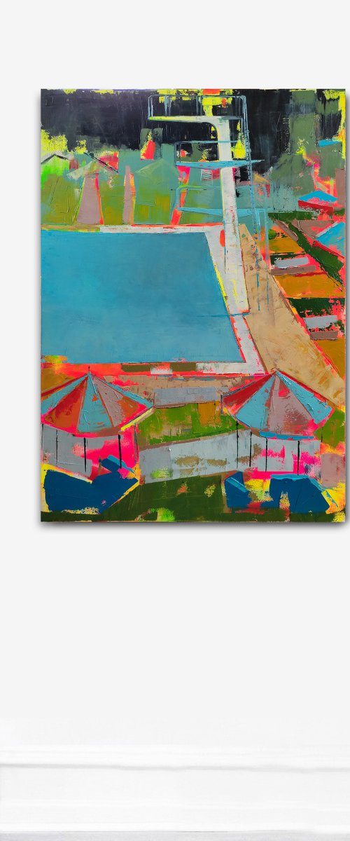 Oil painting, stretched "Pool 23" 100/70cm by Kariko ono
