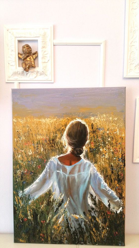 "Towards the Sun.Nikoletta" Original acryl painting on canvas 50x70x2cm.ready to hang