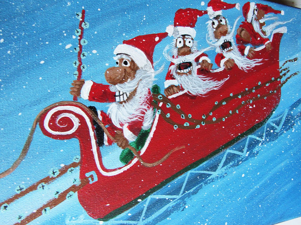 Illustrative Portrait Acrylic Painting By William F. Adams, 12 X 9", Jingle Bells Ya