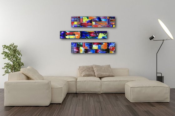 "Integration" - FREE USA SHIPPING + Save As A Series - Original PMS Abstract Triptych Oil Paintings On Wood - 33" x 20"