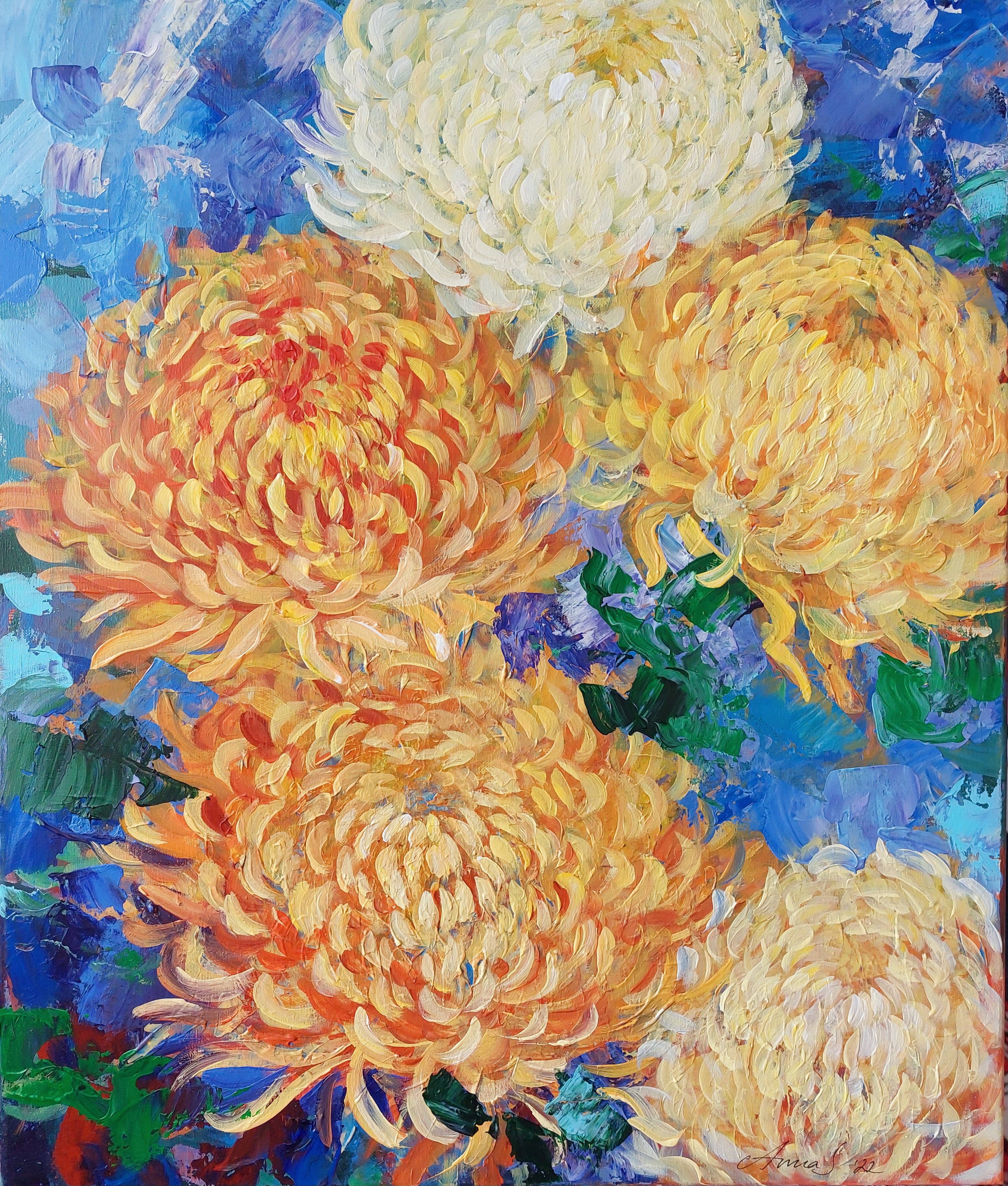 Expressive Botanical Acrylic Painting By Anna Silabrama, 20 X 24,