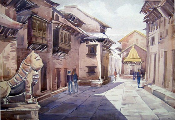 Temple & Narrow Lane in Nepal