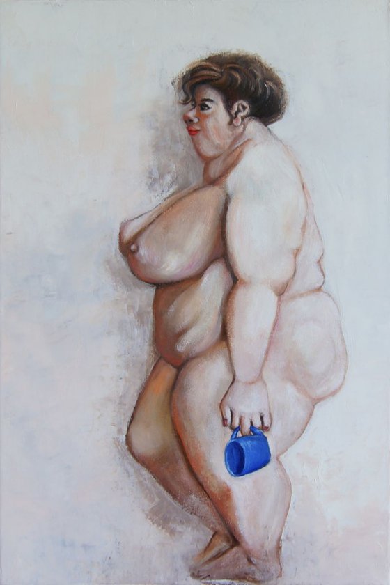 Lady with a blue mug