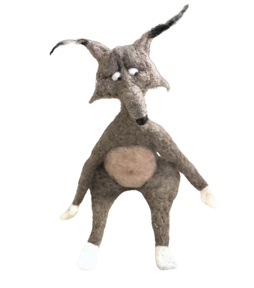 Expressive Animal Sculpture By Eleanor Gabriel, 7 X 8, Wolf In White Socks, Original Artwork