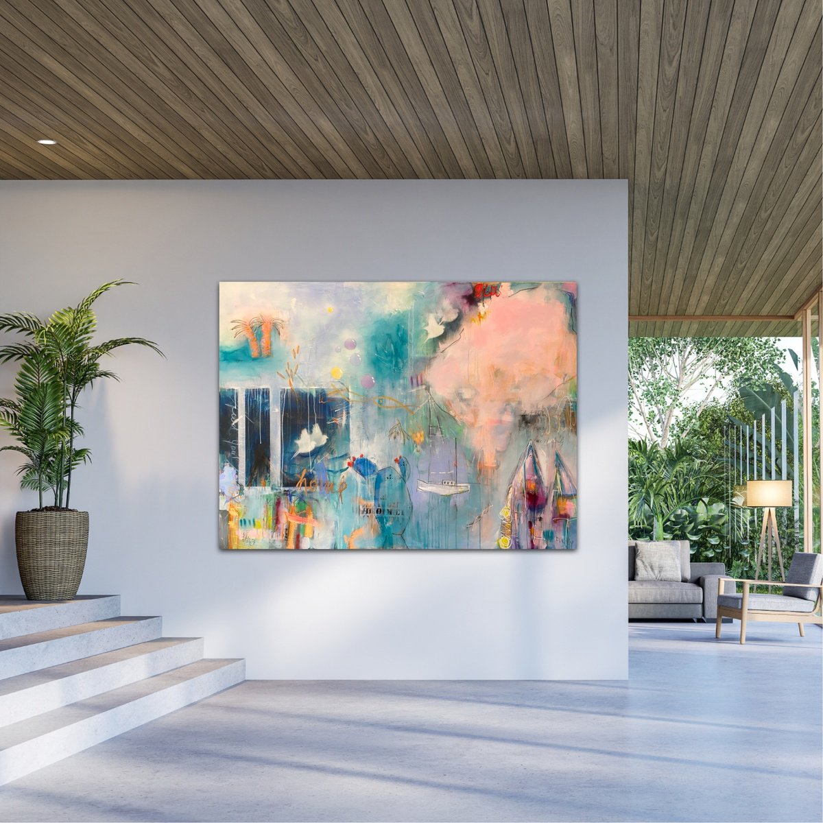 Abstract Acrylic Painting By Bea Schubert, 79 X 59, Find Your Home No.1, Original Artwork