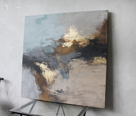 "Flight" Blue beige gray abstract acrylic art