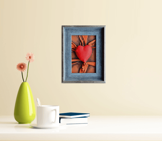 Lovers Heart 21 - Original Framed Leather Sculpture Painting Perfect for Gift