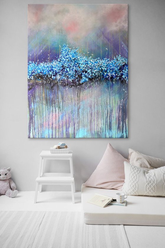 Blue Dots - Large Original Abstract Art on Canvas Ready To Hang