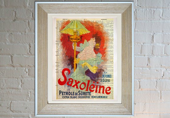 Saxoléine, Pétrole de sureté - Collage Art Print on Large Real English Dictionary Vintage Book Page