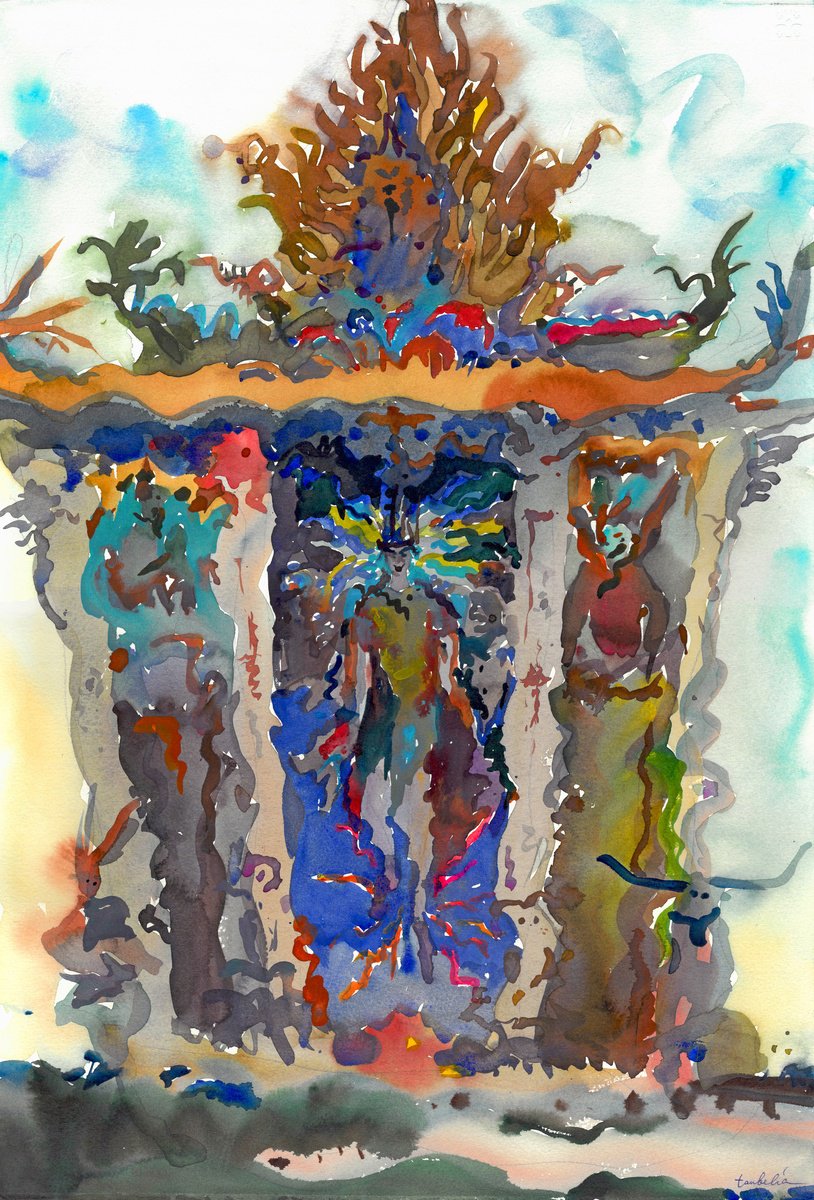 Impressionistic Cityscapes Watercolour By Tanbelia, 15 X 22", Wat Pariwat Temple 2, Original Artwork