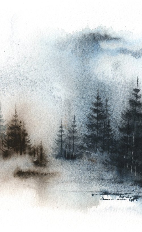 Places XXV - Watercolor Pine Forest by ieva Janu