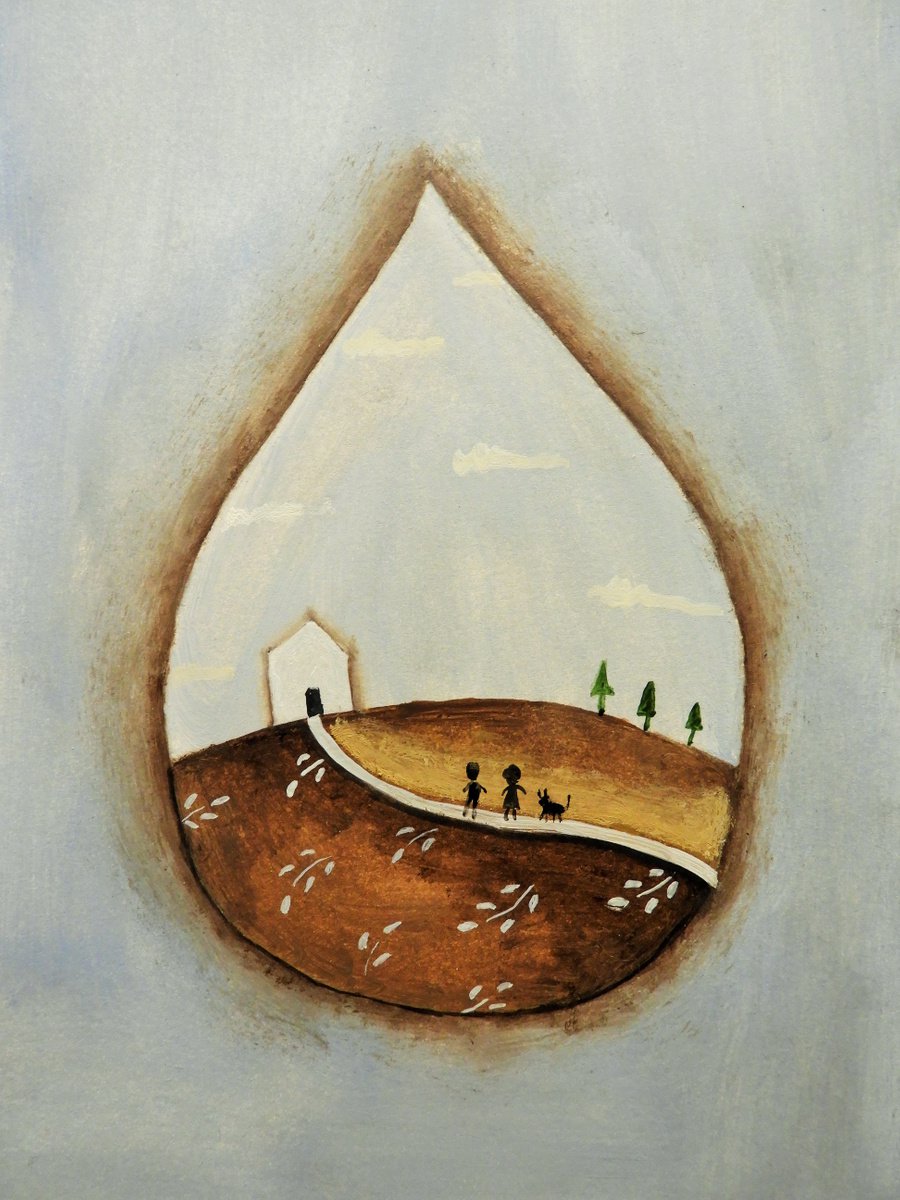 The house inside the raindrop 2 - oil on paper by Silvia Beneforti