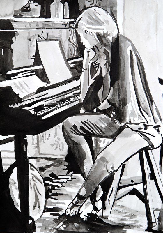 Girl and piano / 42 x 29.7 cm