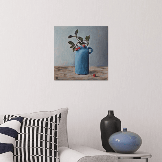 Blue Vase And Berries