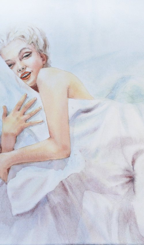 In Bed With Marilyn Monroe by Olga Beliaeva Watercolour