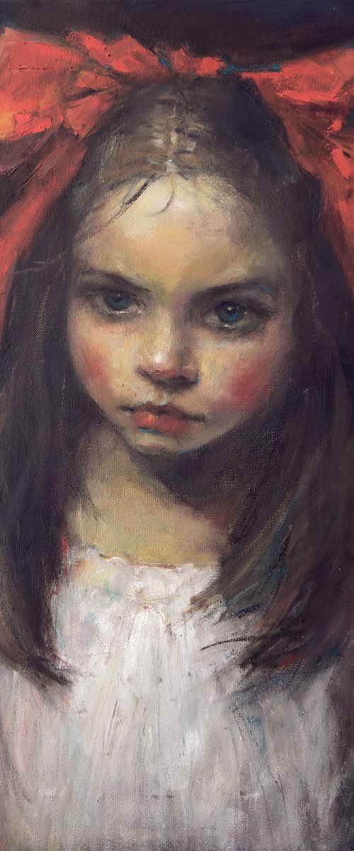 Girl with a red bow. Before. by Liubou Sas