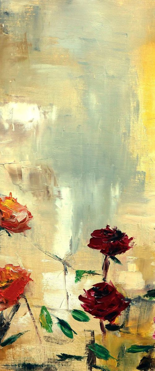 Wild roses painting on canvas by Anna Lubchik