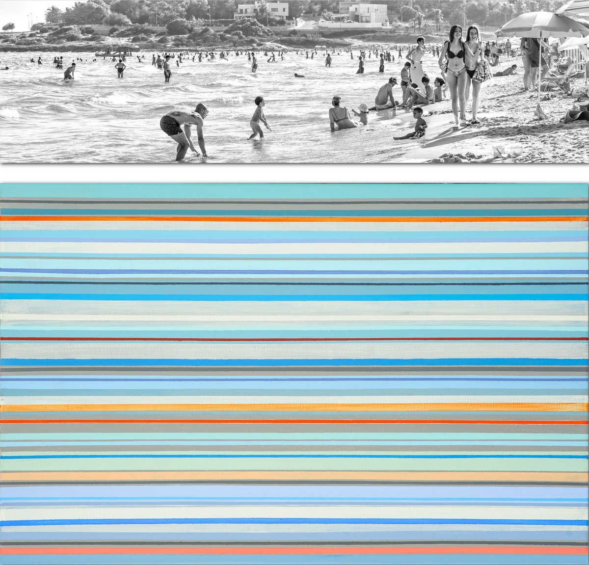 Geometric Landscape Painting By Susana Sancho Beltran, 36 X 33", Emotional Seascape, Original Artwork