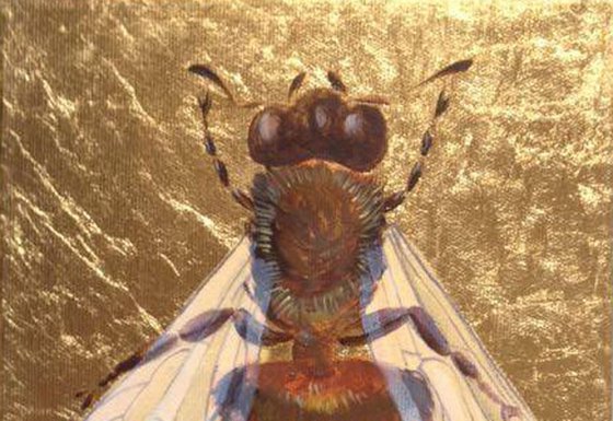 My Big Golden Bee Oil Painting on Lacquered Golden Leaf Canvas Frame