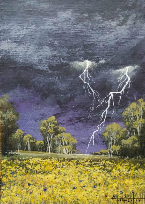 Lightning strike. Acrylic on panel 28x20cm