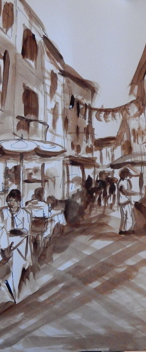 Old city center. Coffee painting. by Vita Schagen