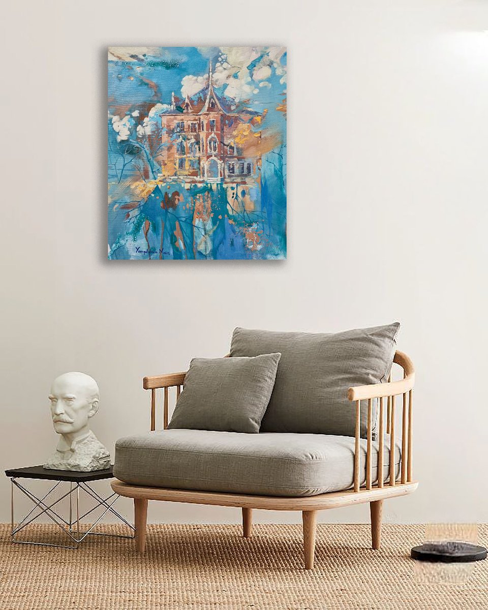 Impressionistic Landscape Oil Painting By Natalia Yampolskaia, 22 X 26", Vienna. Spring. Reflections., Original Artwork