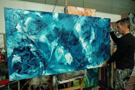 Southern Wash 190cm x 100cm Teal Textured Abstract Art