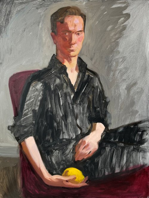 Portrait of a man with lemon by Elina Arbidane