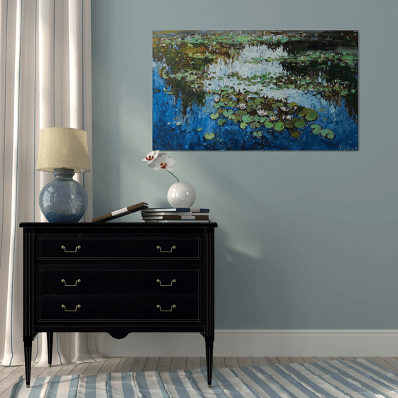 White Water Lilies - Impasto Original Oil painting