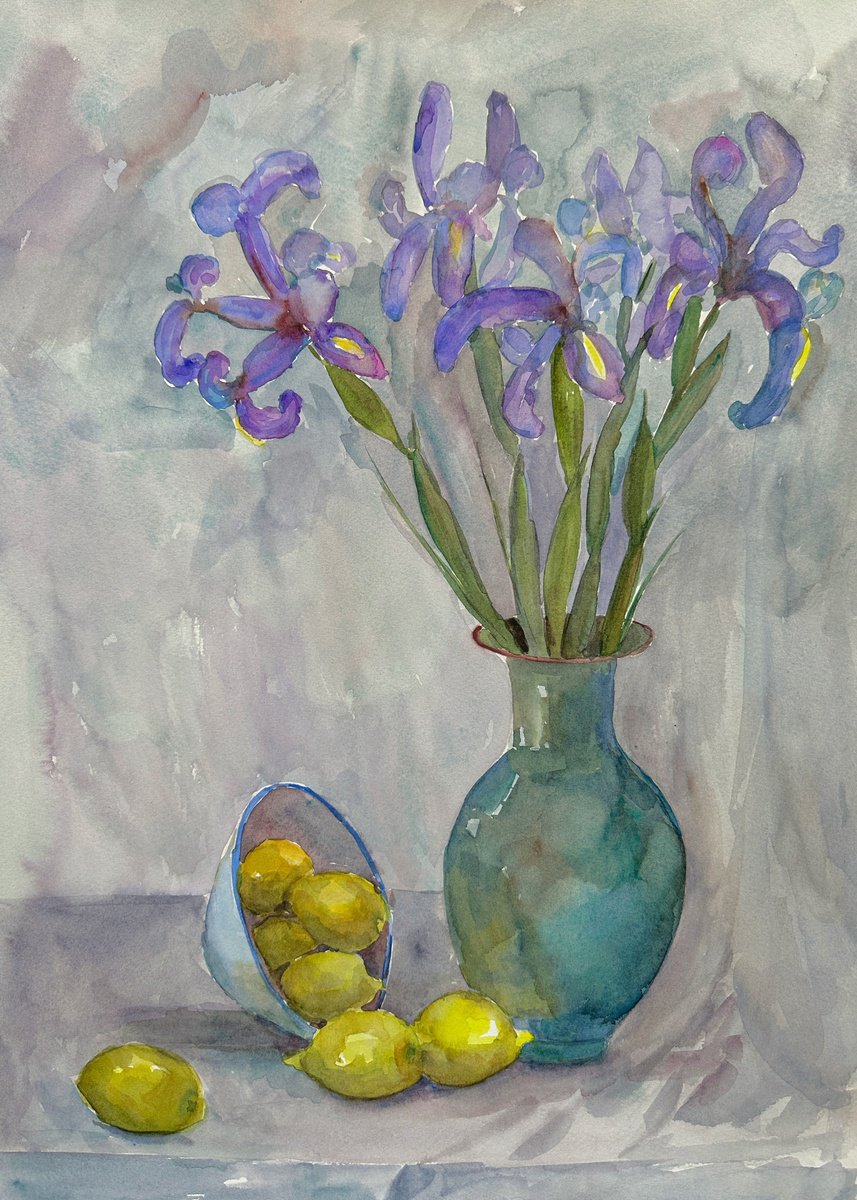 Still life with Irises flowers by Anna Novick