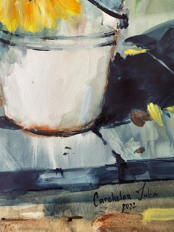 Watercolor “A bucket of beauty ", perfect gift