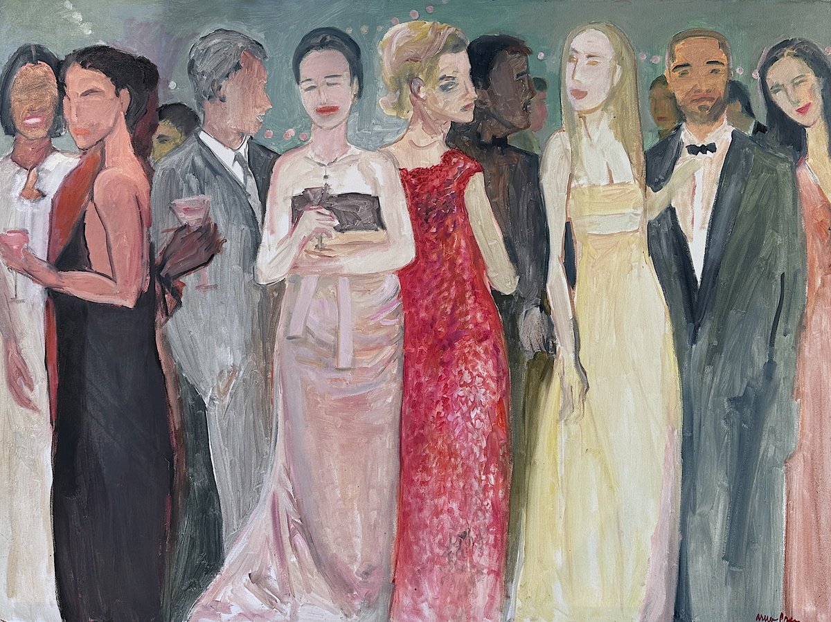 Expressive Abstract Oil Painting By Arun Prem, 48 X 36, Party, Original Artwork