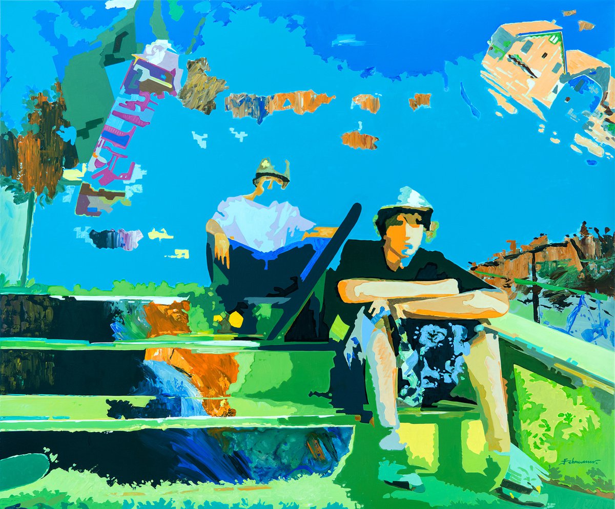 Urban And Pop Portrait Acrylic Painting By Uwe Fehrmann, 47 X 39", Late Summer, Original Artwork