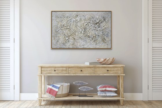 Sanibel Island Shelling. Abstract Beige, Gray, Taupe, Silver Textured 3D Art, Coastal Painting