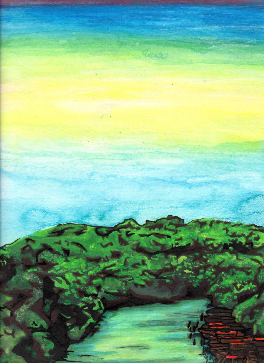 Urban And Pop Landscape Watercolour By Kimi Kaa, 9 X 12", Havana, Cuba No. 5 (Cuba Series), Original Artwork