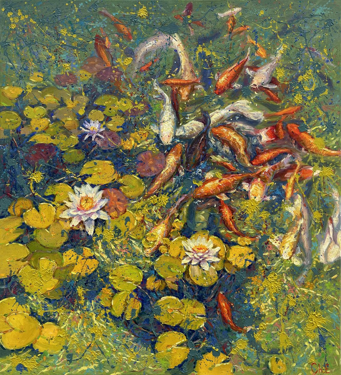 Pond With Fish By Evgeny Chernyakovsky, 31 X 36, Artwork For Sale On Artfinder