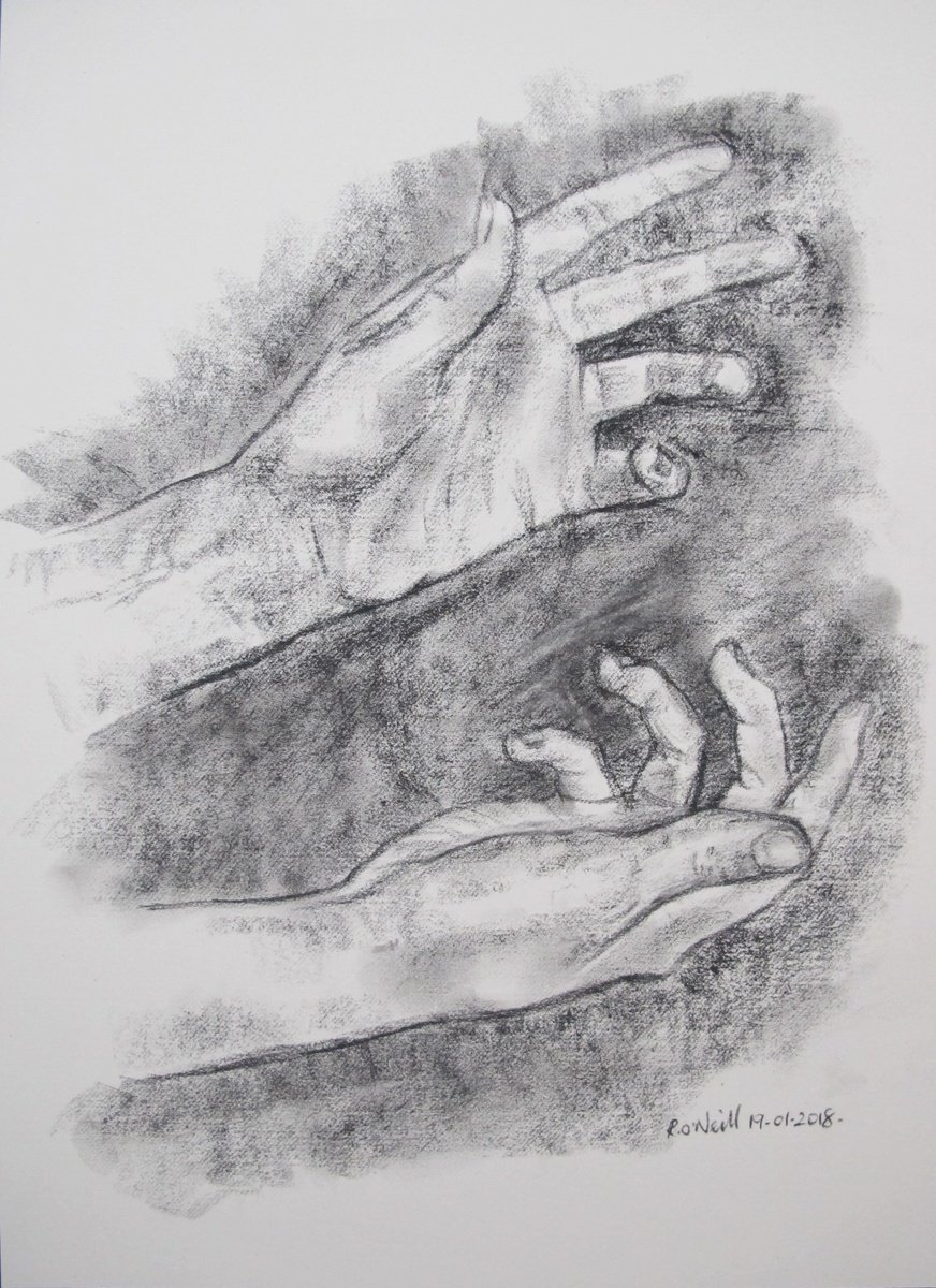 Impressionistic Drawing , Study Of Hands By Rory O - ?neill, 10 X 14, Artwork For Sale On Artfinder