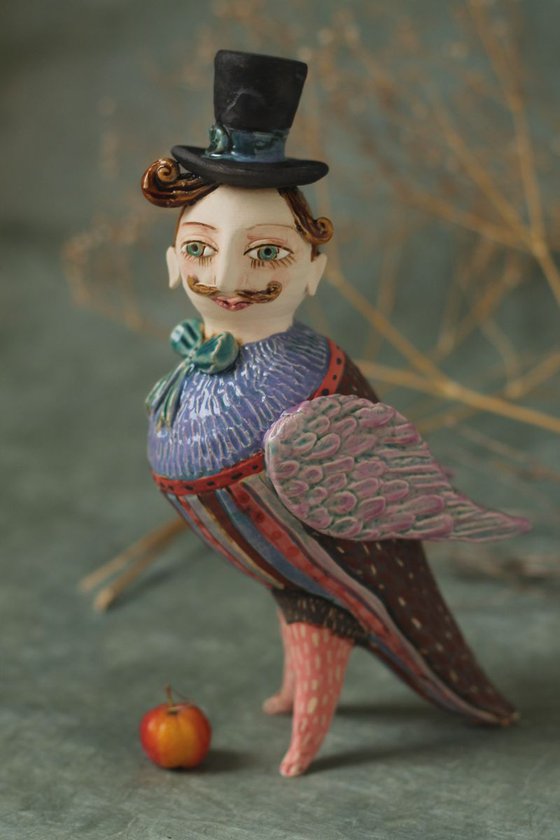 Funny bird. Ceramic sculpture