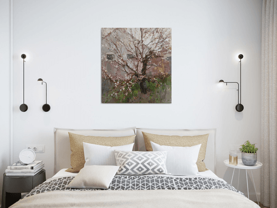 Apricot Tree Near the House Original oil painting